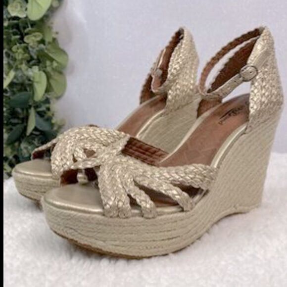 Lucky Brand Lainey Proseco tan Braided Jute Wedge Heels sandals - Picture 1 of 7